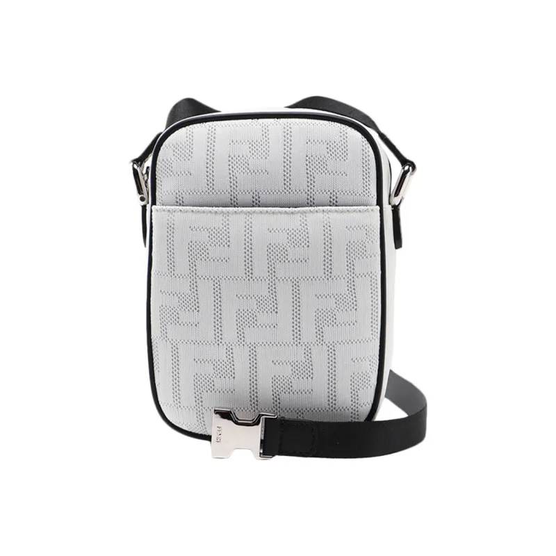 FENDI Mesh Canvas With Leather Messenger Bag Camera Bag Shoulder Bag Crossbody Bag Men's White/Black-0