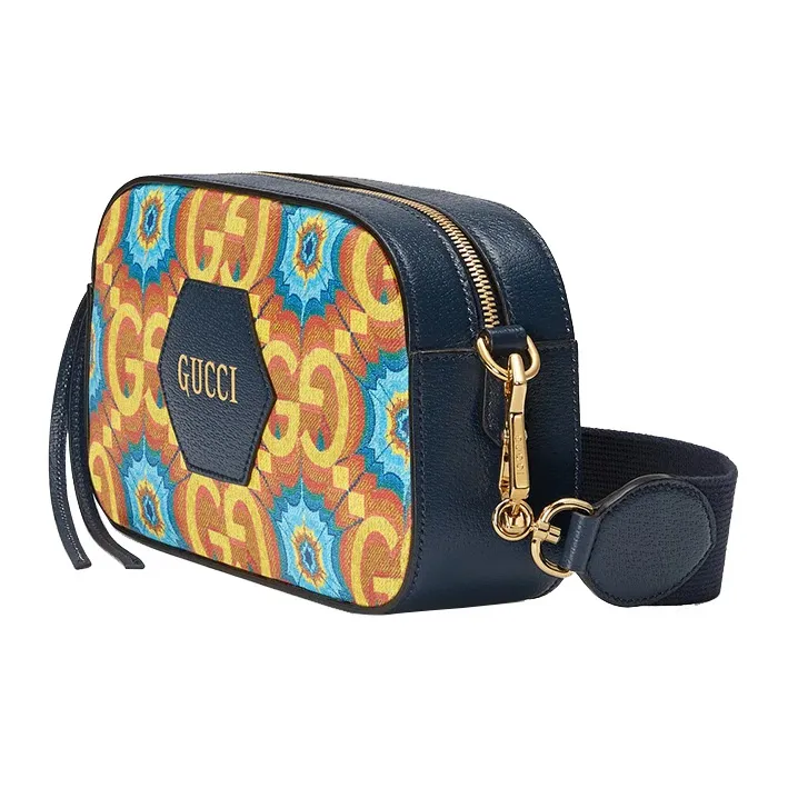 GUCCI Artificial Leather Messenger Bag, Camera Bag, One Shoulder Handbag, Crossbody Bag Regular Unisex Orange/Dark Blue-1