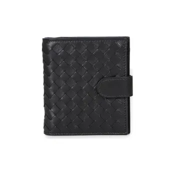 Bottega Veneta Intrecciato Cow Leather Wallet Unisex Black