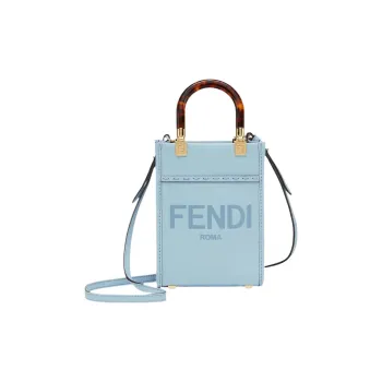 FENDI Sunshine Cow Leather Tote Bag, Shopping Bag, Shoulder Bag, Crossbody Bag, Handbag Mini Women's Light Blue