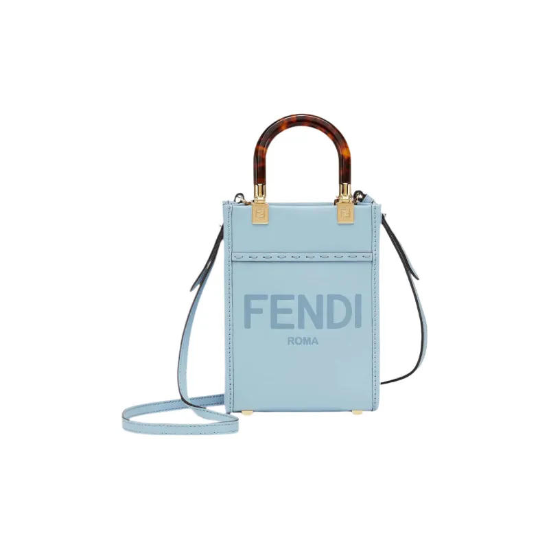 FENDI Sunshine Cow Leather Tote Bag, Shopping Bag, Shoulder Bag, Crossbody Bag, Handbag Mini Women's Light Blue-0