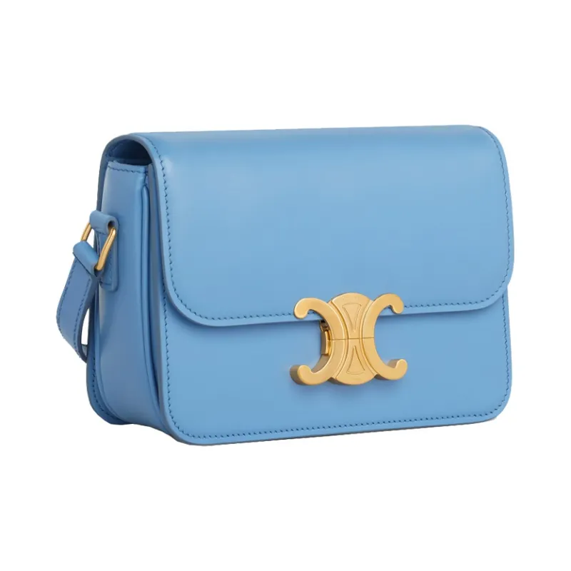 CELINE Shiny Cow Leather Shoulder Bag, Handbag, Shoulder Bag, Crossbody Bag Women's Sky Blue-1