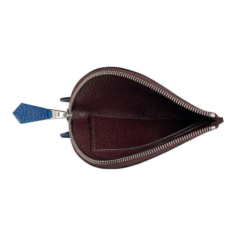 HERMES Mysore Goat Skin Coin Purse Women's Saddle Equipment Red/Electric Blue-1