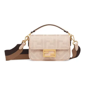FENDI Baguette Cotton Shoulder Bag Crossbody Bag Handbag Mini Women's Pink