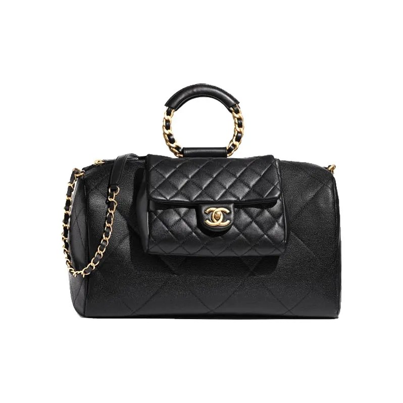 CHANEL Grain Calfskin Bowling Bags, Controller, Shoulder Bag, Crossbody Bag, Handbag Tubas Women's Black-0