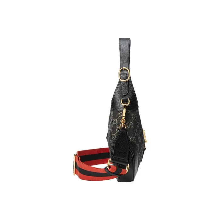 GUCCI Jackie 1961 Canvas With Leather Trim Crescent Shoulder Bag Shoulder Bag, Crossbody Bag Trumpets Women's Black-3