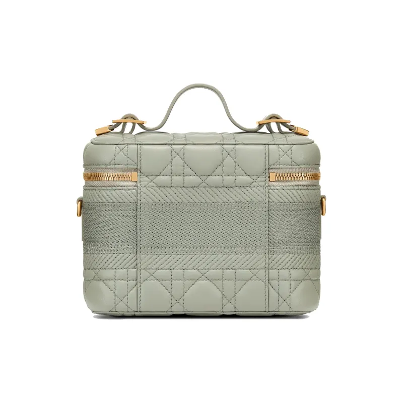 DIOR Lady Dior Sheepskin Portable One Shoulder Crossbody Makeup Bag Small Size Women's Light Green Gray-3
