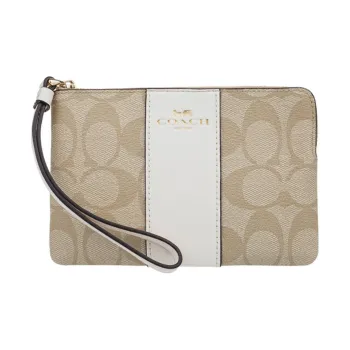 COACH Corner Zip Canvas With Leather Mahjong Themed Wrist Bags And Clutches Small Size Women's White & Khaki Monogram