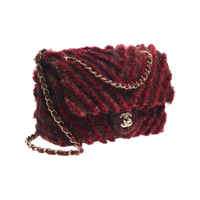 CHANEL Classic Flap CF Tweed Shoulder Bag, Crossbody Bag Women's Red-1