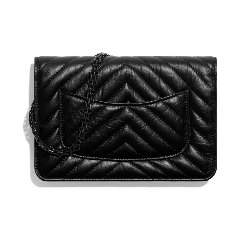 CHANEL Cow Leather Wallet, Shoulder Bag Women's Black-1