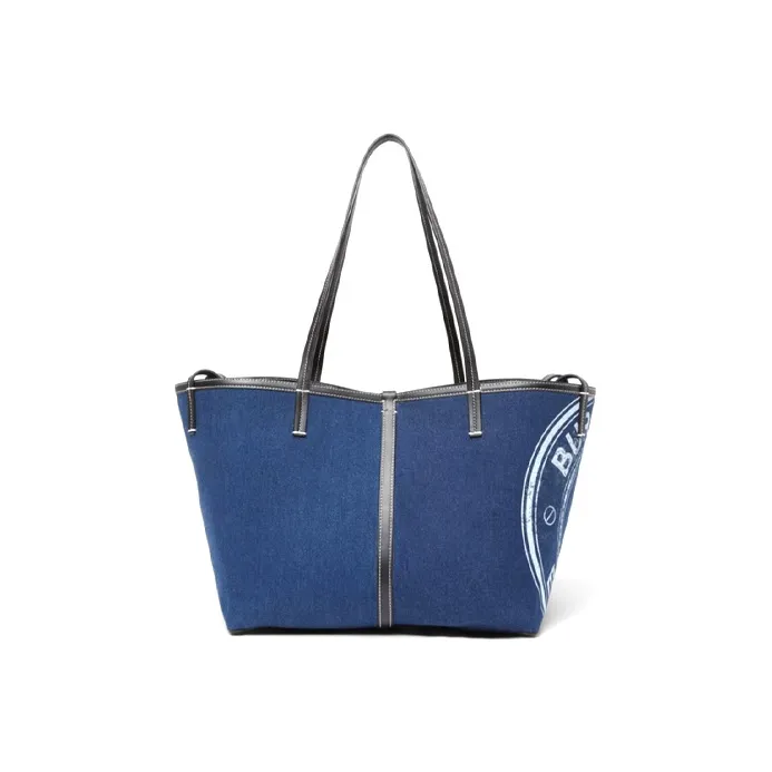 Burberry Cow Leather Tote Bag Shopping Bag Handbag Mini Unisex Blue-4