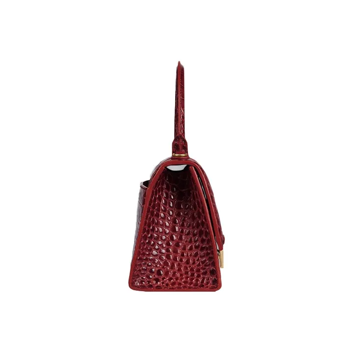 Balenciaga Hourglass Top Handle Bag Small Crocodile Embossed Dark Red-1