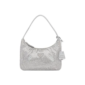 PRADA Re Edition Fabric Hobo Bag, Shoulder Bag, Handbag Mini Women's Silver