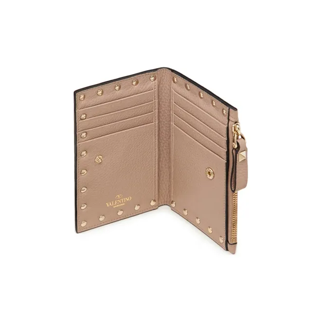 Valentino Rockstud Grain Calfskin Coin And Card Holder Women's Nude Pink-3