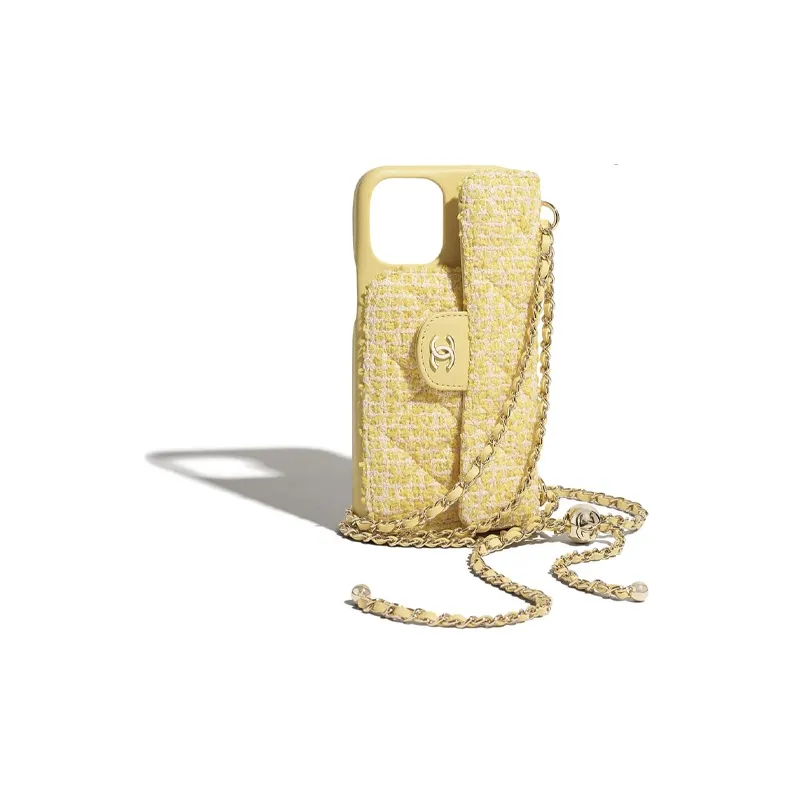 CHANEL Soft Tweed Cell Phone Pouch Unisex Yellow-2
