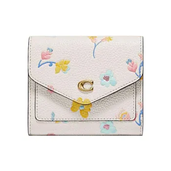 COACH Wyn Polished Pebbled Leather Card Holder Wallet Women's White