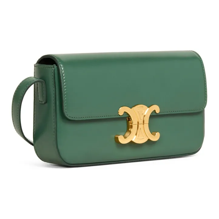 CELINE Triomphe Shiny Cow Leather Shoulder Bag, Handbag, Shoulder Bag Women's Candy Forest Green-1