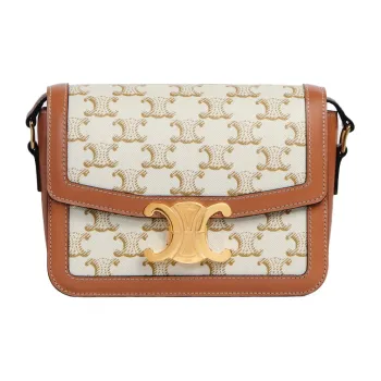 CELINE Triomphe Fabric With Cow Leather Shoulder Bag, Handbag, Shoulder Bag, Crossbody Bag Regular Women's White