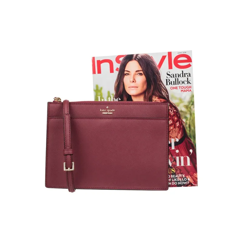 Kate Spade Cow Leather Clutch, Crossbody Bag Women's Maroon-3