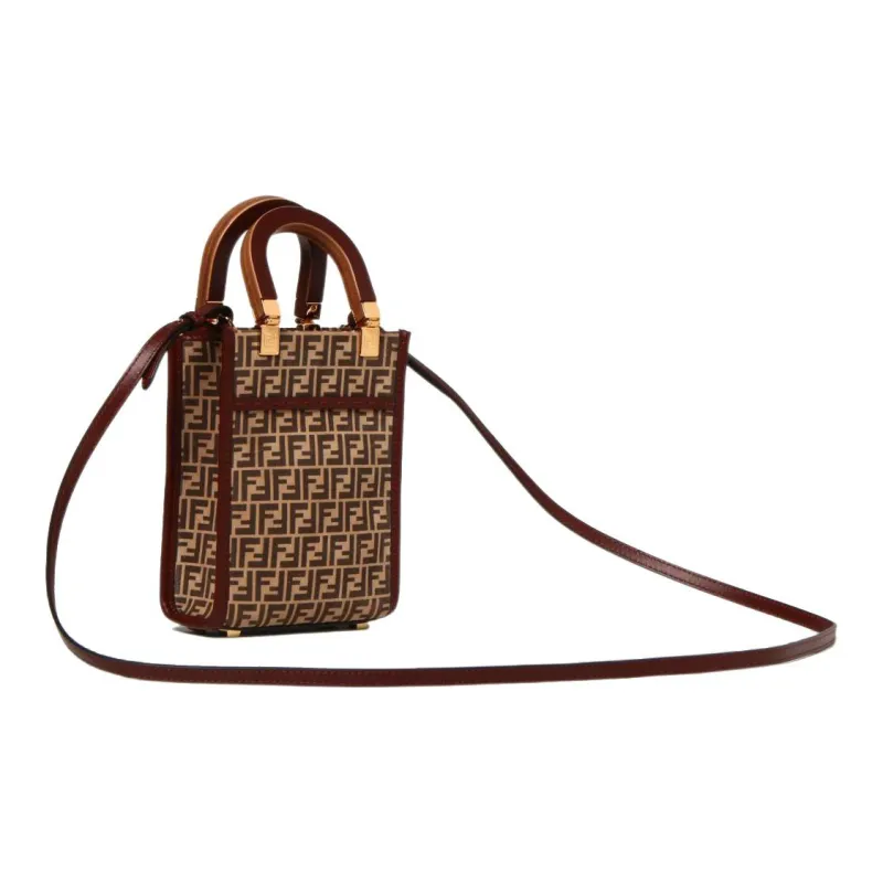 FENDI Sunshine Cow Leather Tote Bag Shopping Bag Sun Bag Handbag Shoulder Bag Crossbody Bag Mini Women's Tobacco/Brown-1
