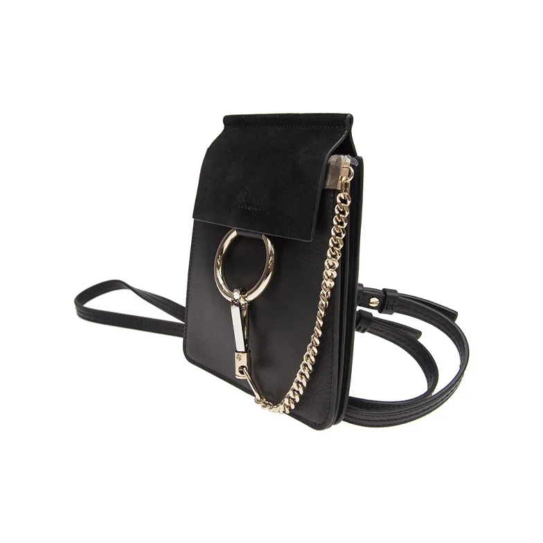 Chloe Faye Suede Calfskin Handbag Shoulder Bag Small Size Women's Black-1