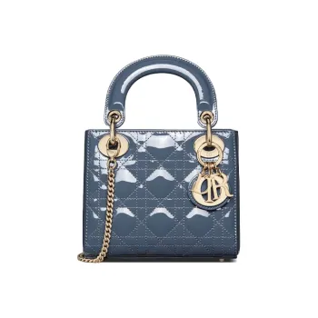 DIOR Lady Dior Patent Leather Cowhide Dior Bag Shoulder Bag Crossbody Bag Handbag Mini Women's Dark Denim Blue