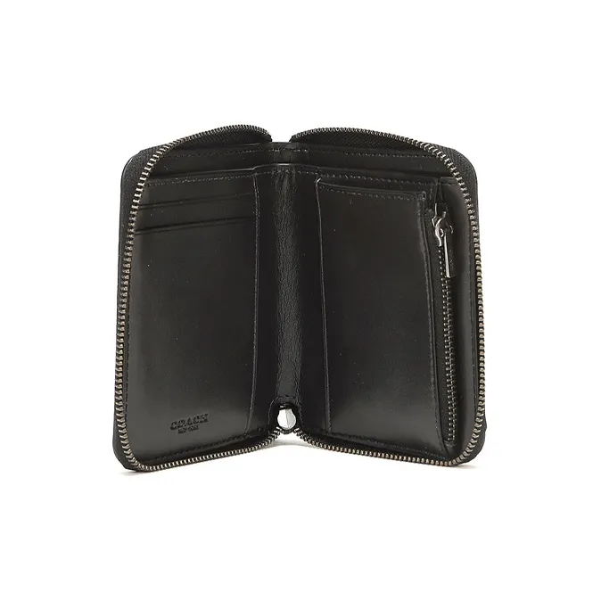 COACH Zip Around Leather Clutch Coin Purse Women's Black-4