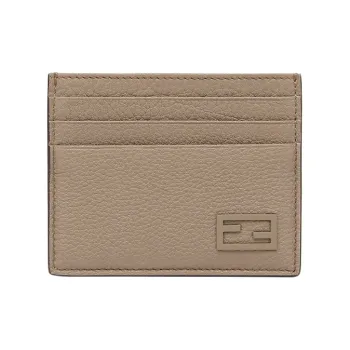 FENDI Romano Leather Card Clip Card Holder Men's Light Brown/Yellow