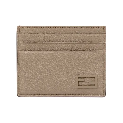 FENDI Romano Leather Card Clip Card Holder Men's Light Brown/Yellow