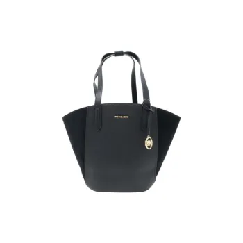 MICHAEL KORS MK Portia Cow Leather Patchwork Suede Basket Bag Handbag Shoulder Bag Women's Black