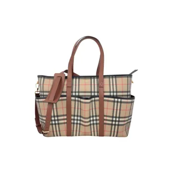 Burberry Vintage Cotton Blend Tote Portable Crossbody Bag Shoulder Bag Unisex Brown