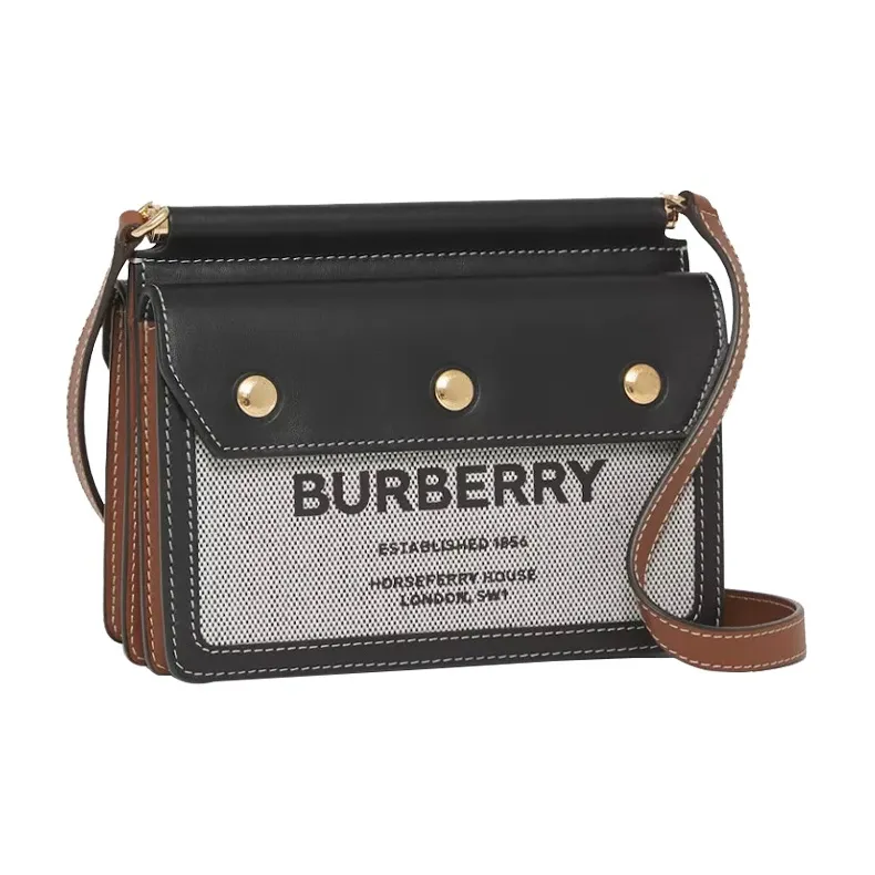 Burberry HorseferryTitle Canvas With Leather Messenger Bag Shoulder Bag Crossbody Bag Mini Women's Black/Tan-1