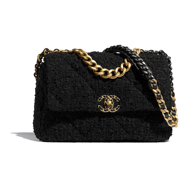 CHANEL 19Bag Tweed Handbag, Shoulder Bag, Crossbody Bag Tubas Women's Black-0