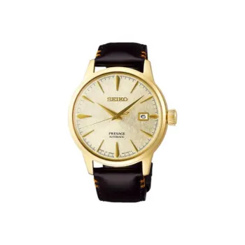 SEIKO Mechanical Movement Cowhide Strap Watch Men's Watches Gold Dial