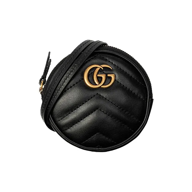 GUCCI Marmont Quilting Leather Necklace Pouch Pendant Coin Purse Women's Black-0