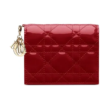 DIOR Lady Dior Patent Leather, Calfskin Wallet Women's Cherry Red