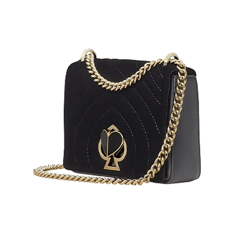 Kate Spade Velour With Leather Chain Bag Shoulder Bag Crossbody Bag Small Size Women's Black-1