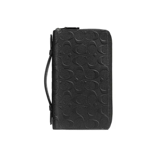 COACH Double Zip Wallet Leather Wallet Men's Black