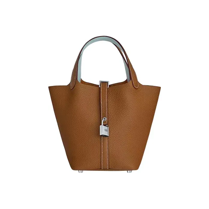HERMES Picotin Lock Cow Leather Basket Bag Bucket Bag Handbag Unisex Brown-0