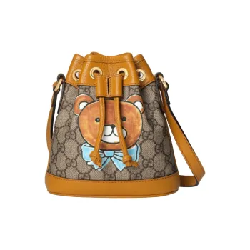 GUCCI KAI Collaboration Canvas With Leather Bucket Bags Shoulder Bag Crossbody Bag Mini Women's Ebony/Brown