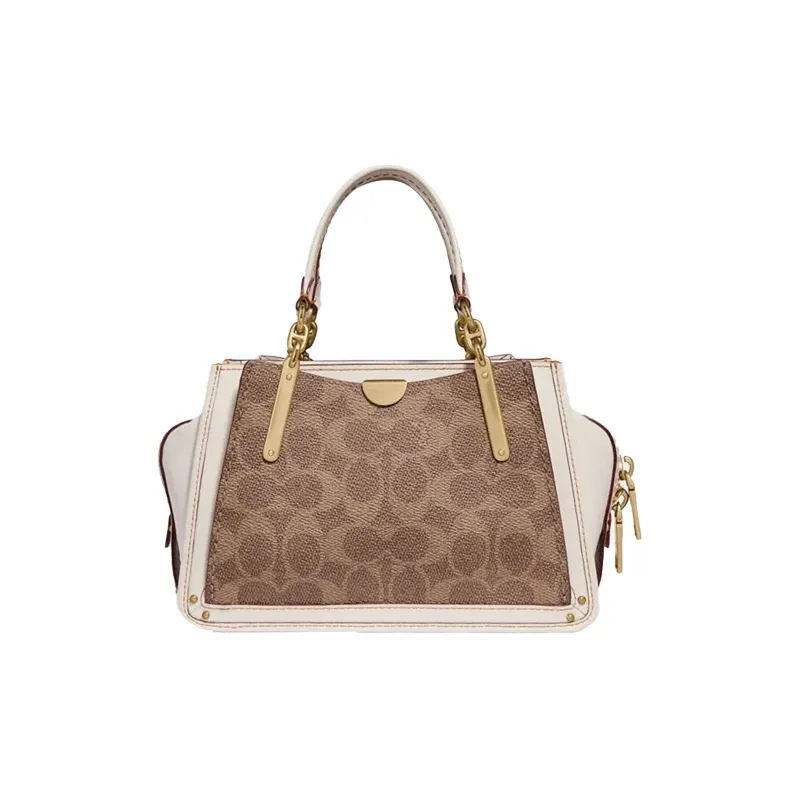 COACH Dreamer Canvas With Calfskin Portable Crossbody Bag Shoulder Bag Small Size Women's White With Light Brown-2