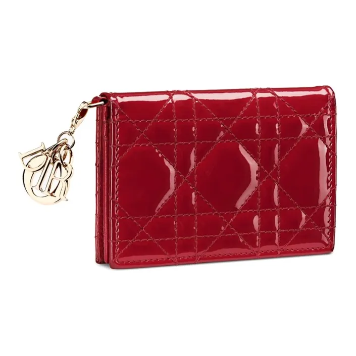 DIOR Lady Dior Cow Leather Flap Card Holder Women's Cherry Red-1