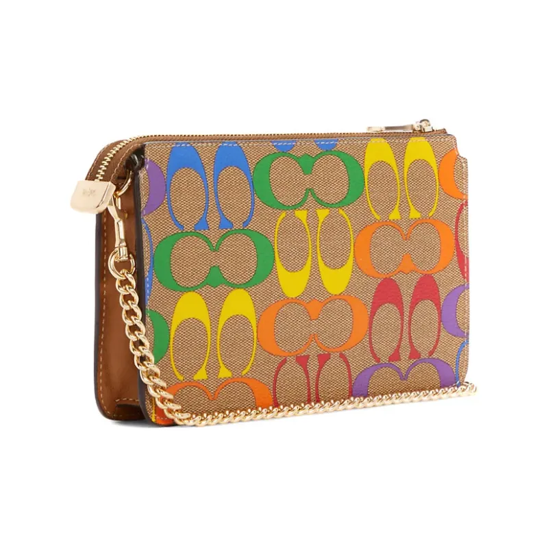 COACH POPPY Coated Canvas With Smooth Leather Crossbody Bag, Small Card Holder Small Size Women's Brown-1