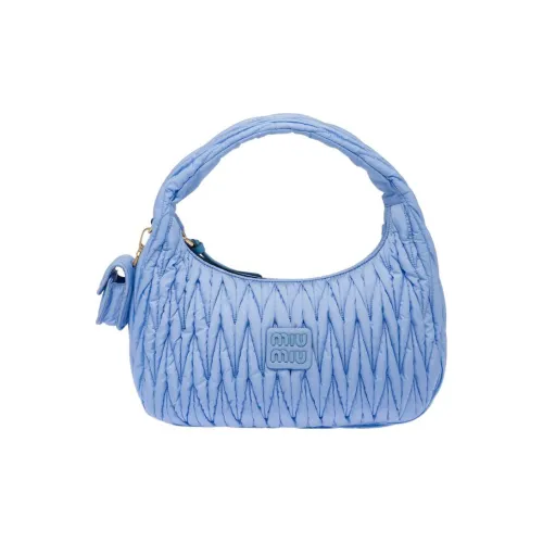 MIU MIU Fabric Fiber Mesh Fishnet Pleated Bag Shoulder Bag Handbag Women's Xingji Blue