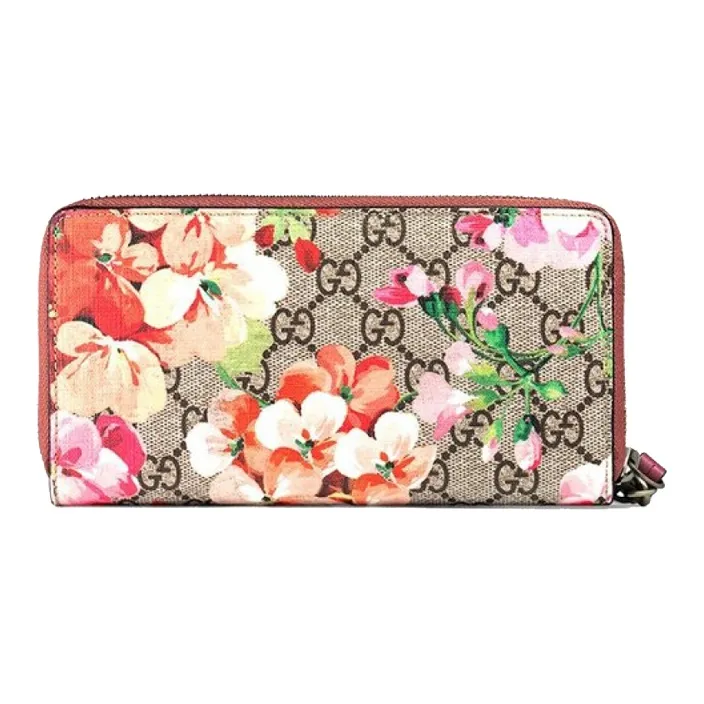 GUCCI GG Blooms Canvas With Leather Handheld Wristband Wallet Regular Women's Ebony/Pink-1