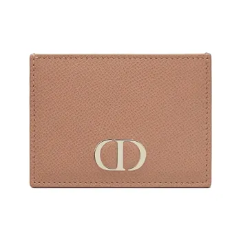 DIOR 30 Montaigne Grained Cow Leather Card Clip Card Holder Women's Rose Pink