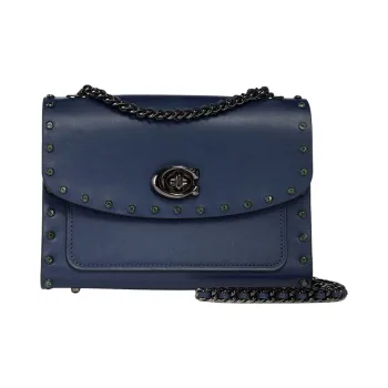COACH Parker Cow Leather Leather Chain Bag Shoulder Bag Chain Bag Crossbody Bag Small Size Women's Dark Blue