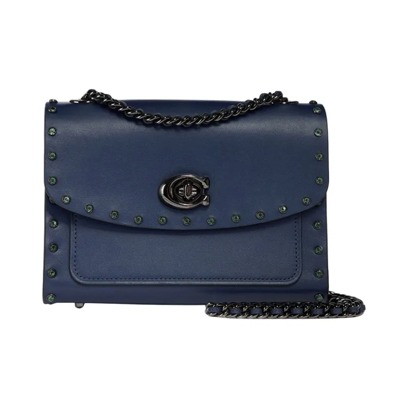 COACH Parker Cow Leather Leather Chain Bag Shoulder Bag Chain Bag Crossbody Bag Small Size Women's Dark Blue-0