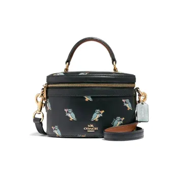 COACH Trail Delicate Leather Box Bag Handbag Shoulder Bag Crossbody Bag Small Size Women's Black