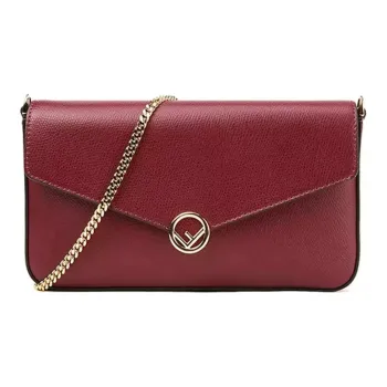 FENDI Calfskin Chain Bag, Wallet, Envelope Bag, Crossbody Bag, Shoulder Bag Mini Women's Burgundy